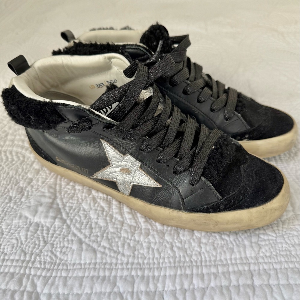 Golden Goose Mid Star Black Suede Shearling Sneakers Women’s 7 - Picture 9 of 9